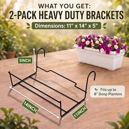 Landhoow 2 Pcs Railing Flower Box Holder, 14in