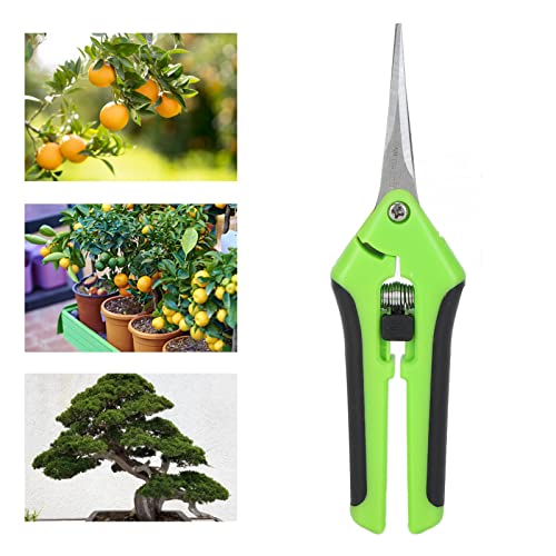 Garden Pruning Shears, Spring Loaded Trimming Scissors with Side Lock for Garden Lawn Stainless Steel Green 6.5in 1 Pack - color: Green