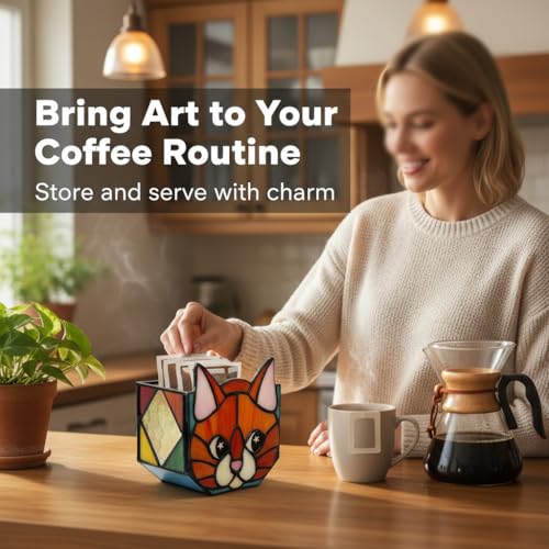 Star Orange Cat Planter, Stained Glass Flower Pot, Art Deco Style, Indoor Plant Container with Drainage Hole, 4.6x3x5.15 Inches - color: Orange