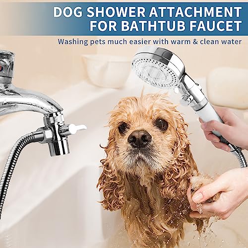 Klleyna Filter Dog Shower-Attachment for Bathtub-Faucet - ON/OFF Shower Head Attaches to Tub Spout, Pet Wash Hose Sink Sprayer (5 Adapters), Bathroom Kitchen Tap Extension for Hair Washing & Baby Bath - color: White