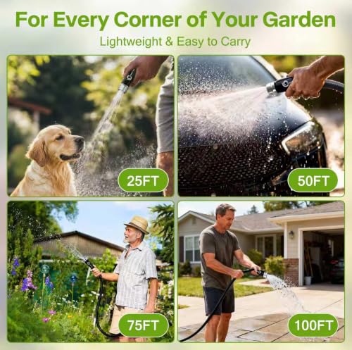 Garden Hose 50 ft x 5/8 in, Ultra-Light, All-Weather Water Hose, Leak-Free Connections,High Pressure Abrasion-Resistant Eco-Friendly, Black