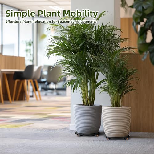 Plant Stand with Wheels Indoor, 12" Black Tempered Glass Plant Caddy - size: 12 inch Round