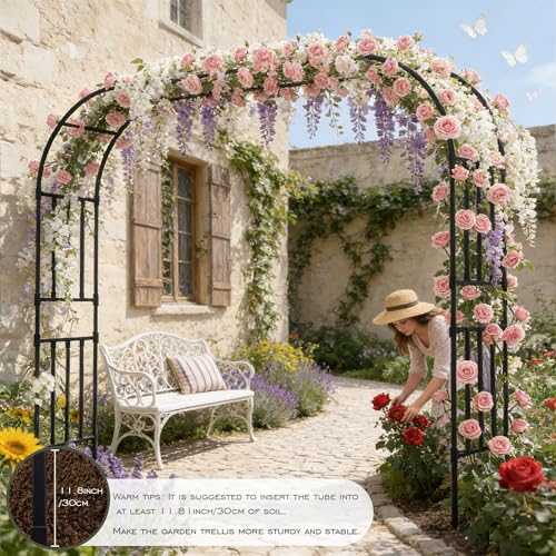 Square Tube Garden Arch Trellis, 10.5FT x 8.2FT Metal Arbor, Outdoor Trellis for Climbing Plants, Black - color: 126'' L/Black