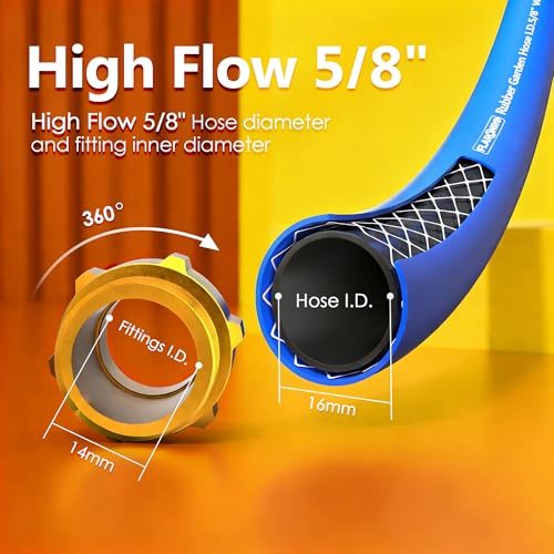 5/8 IN. × 50FT. Heavy Duty Rubber Garden Hose, High Flow 5/8" I.D. Brass Fitting No Memory Durable Heavy Duty Water Hose for Watering, Irrigation, Water Transfer Pump - color: Blue, size: 50FT