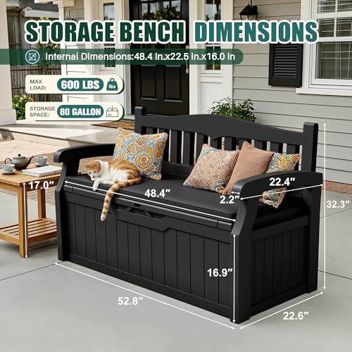 Devoko 80 Gallon Storage Bench with Cushion, Deck Box Waterproof&Lockable - color: Black, size: 80 Gallon with Cushion