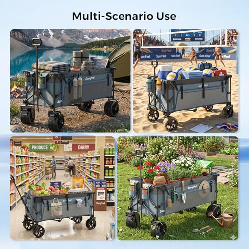 SUNNYFEEL 49" L Foldable Wagon Cart with Big Wheels - 550lbs Heavy Duty Extra Long Collapsible Shopping Cart - Utility Grocery Wagon for Garden Sports Camping Outdoor Activities (Blue) - color: Blue