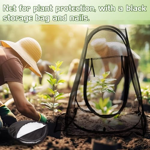 4 Pack Pop up Mesh Plant Protectors from Animals 28x 28x 34 Inch Plant Netting Pest Guard Cover Each Set with 8 Stakes and 1 Carry Bag for Protect Vegetable Fruit Flower from Bird Insect - style: Tapered