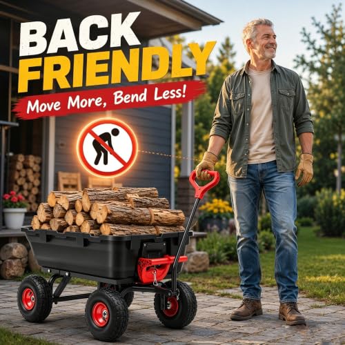 Autodaya Garden Dump Cart Wagon 1000 Lbs, Heavy Duty Yard Wheelbarrow - color: 1000 Lbs|black&red