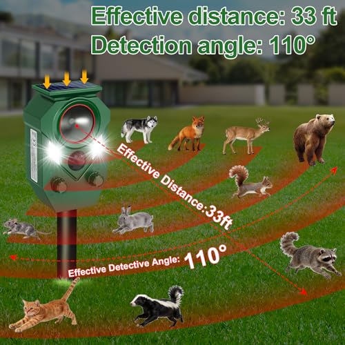 Solar Powered Ultrasonic Animal Repeller with PIR Sensor, 4 Pack - size: 4 Count (Pack of 4)