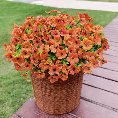 Artificial Mums for Outdoor Fall Decor Fall Flowers, 12 Bundles Fake Mums Artificial Flowers Fall Decorations for Home, Fake Plants for Outdoor Planters UV Resistant for Porch Yard Outside - color: Orange-12, size: 12Pcs