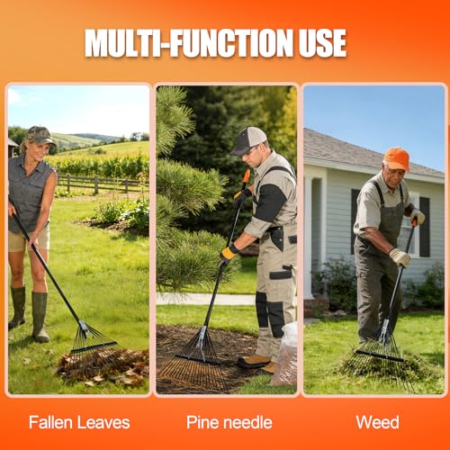 Rake for Leaves,22.8" Wide Gardening Leaf Rake for Lawns - style: 22 Metal Tines