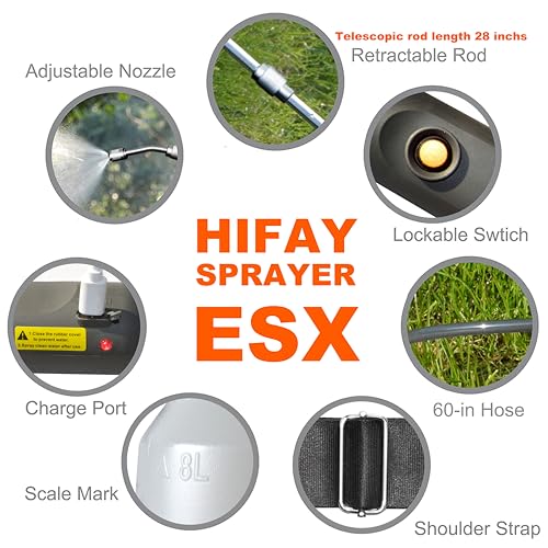 HIFAY ESX-8 Electric Sprayer, Garden Sprayer 2 Gallon,Weed Sprayer in Lawn & Garden,Rechargeable Battery Powered Sprayer with Telescopic Wand,Plant Mister,Indoor Watering Can for Plants (Translucent) - color: Translucent