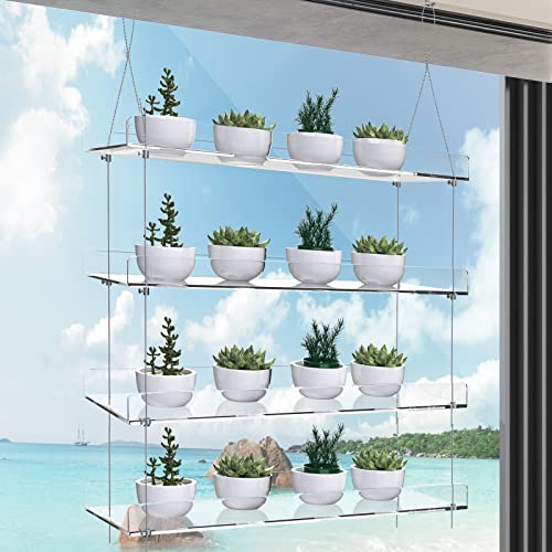 4-Tier Floating Acrylic Plant Shelf – Each Tier 16 Inch Long - color: 4 Tier
