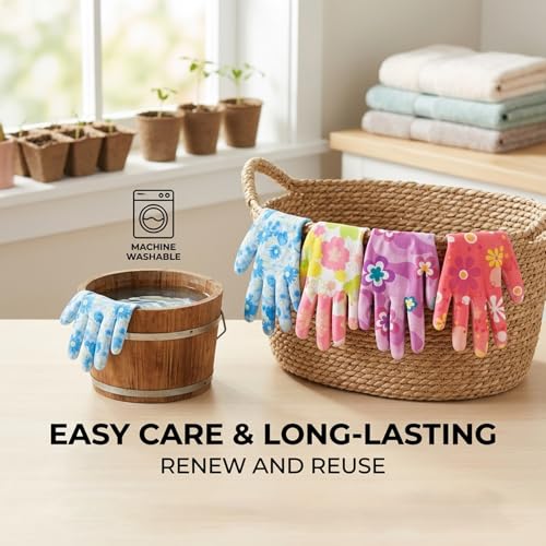 Gardening Gloves 5 Pairs Breathable Nitrile Coated, Heavy Duty Thorn Proof Non-Slip Grip Garden Work Gear, Puncture Resistant Hand Protection for Yard Landscaping Planting Weeding Women and Men