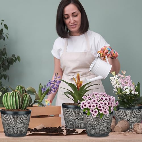 Quarut 12 Inch 4 Pack Large Pots, for Plants,Plastic Flower Pot for Indoor - color: Circular Pattern-brown, size: 12 inch-4 Pack