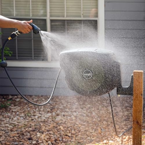 Garden Hose Reel Retractable 1/2" x 65ft Wall Mounted Hose Reel Automatic Rewind, Any Length Lock with 9 Patterns Sprayer Nozzle, Quick Connector and Adjustable shot Nozzle-Seaweed Green - color: Seaweed Green, size: 65ft