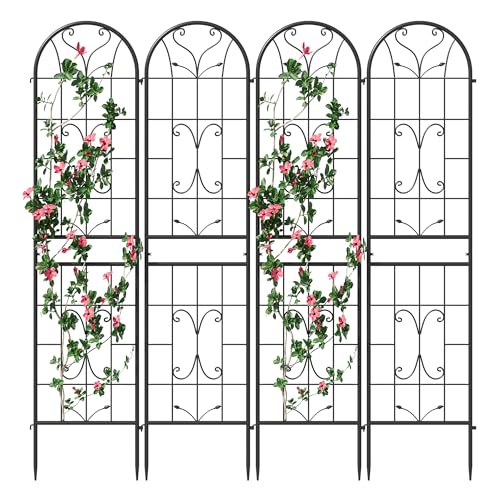 4-Pack 87" x 20" Ornate Scrollwork Arch Black Metal Garden Trellises - color: 4 Pack 87"- Ornate Scrollwork Black
