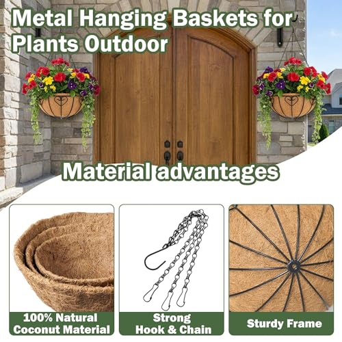 4 Pack 16 Inch Hanging Planters for Outdoor Plants, Metal Hanging Basket with Coco Coir Liner, Black, Modern - size: 16 Inch, style: Modern