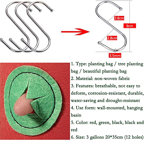 4 Pcs Hanging Strawberry Planter Bags 3 Gallon Upside Down Strawberry Planter and 4 Hooks, Sturdy Hanging Handle Thickened Breathable Felt Cloth for Herb Tomato Hot Peppers Vegetables (4Pcs 3Gal)