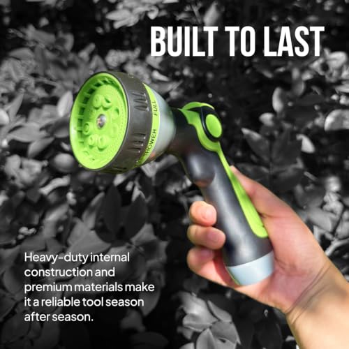 Garden Hose Nozzle – 8-Pattern Hose Sprayer with Thumb Control – Watering Tool for Garden, Car Wash, Lawn Care & Pet Shower - color: 1b.Green