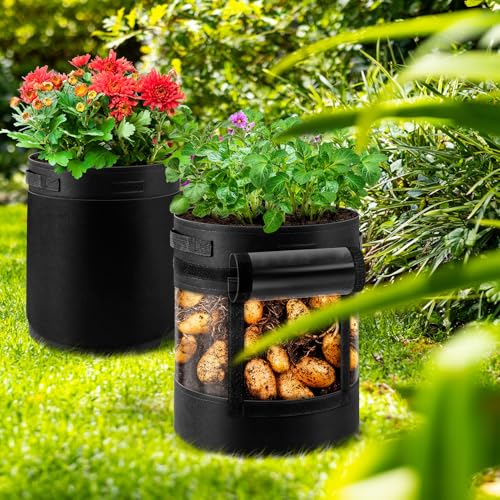 3 Pack 15 Gallon 360° Visibility Potato Grow Bags with Shading Flap - size: 3Pack-15 Gallon-360° Visibility