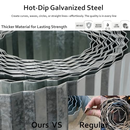 Anleolife Galvanized Steel Landscape Edging Roll, 60FT x 4" Silver - color: Silver, size: 4 inch× 60 ft