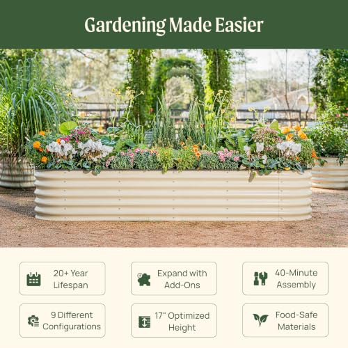 Vego garden Raised Garden Bed Kits, 17" Tall 9 in 1 8ft X 2ft Metal Raised Planter Bed for Vegetables Flowers Ground Planter Box-Olive Green - color: Olive Green