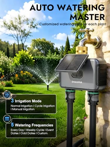 Insoma Solar WiFi Water Timer 2 Zone, Solar&Type-C Rechargeable Smart Sprinkler Timer w/Adjustable 120° Solar Panel, APP&Voice Control Automatic Irrigation for Garden Hose Lawn, No Gateway Required - size: 2 Zone-Solar-Brass