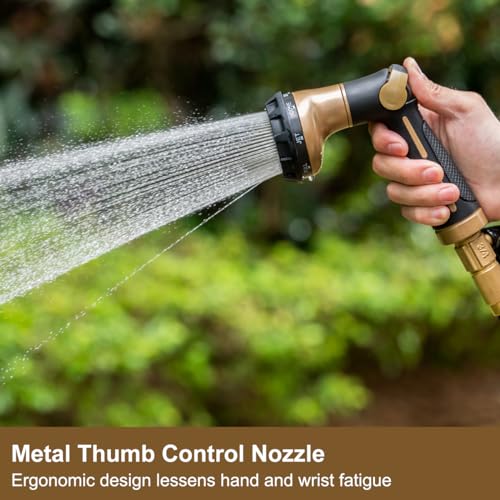 FANHAO Heavy Duty Garden Hose Nozzle, Metal Hose Sprayer Easy Thumb Control - color: Khaki