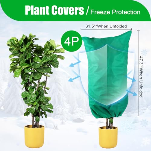 RooTrimmer Plant Covers Freeze Protection 4-Pack, 47.3" x 70.9" Frost Covers with Zipper Drawstring, Outdoor Winter Frost Cold Weather Shrubs Trees Jacket Covers Green - color: Green, size: 47*71in 4P
