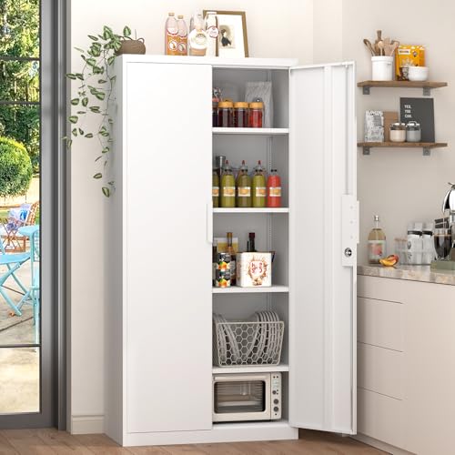 GREATMEET Garage Storage Cabinet, 1.83" H Lockable Metal Cabinet, White - color: White, size: 18"D x 34"W x 72"H