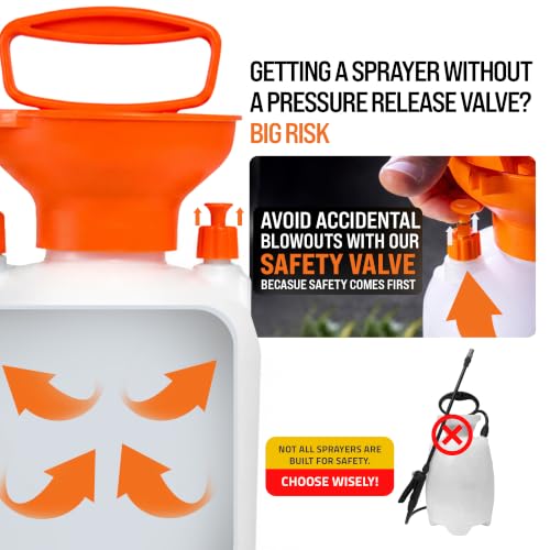 PetraTools HD101 Garden Pump Sprayer, 52-in Long Hose & 2 Nozzles, 1 Gallon - color: Orange, size: 1 Gallon