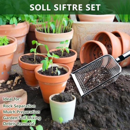 2 Pack Soil Sifter for Gardening, Stainless Steel Handle