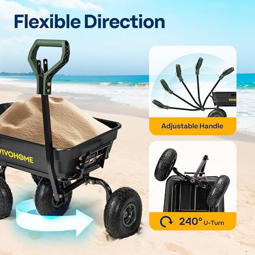VIVOHOME 660lbs Wheelbarrow Dump Garden Cart with 2-in-1 Convertible Handle - color: Green
