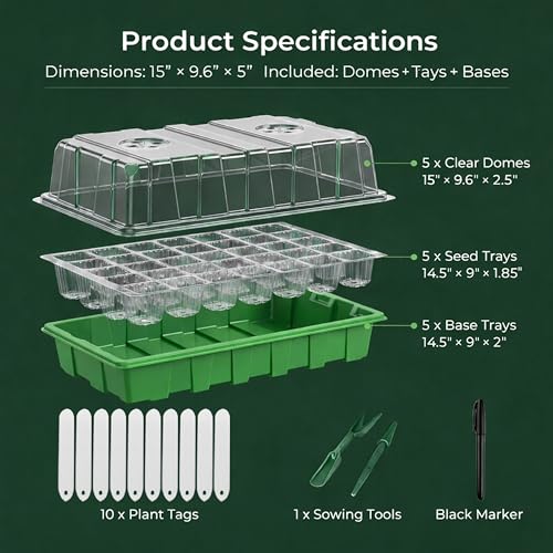 Gardzen 5 Pack 40 Cell BPA Free Seed Starter Tray Kit - size: 5-Pack