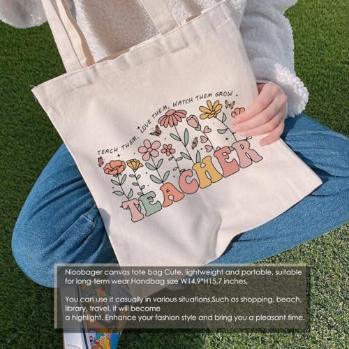 Canvas Tote Bags Teacher Appreciation Gifts Aesthetic Travel Beach Bag Cute Reusable Grocery Shopping Bag - color: 01 Teach Them