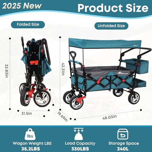 Wagon with Canopy, Foldable Cart for Outdoor,Blue - color: Blue, size: CTM6