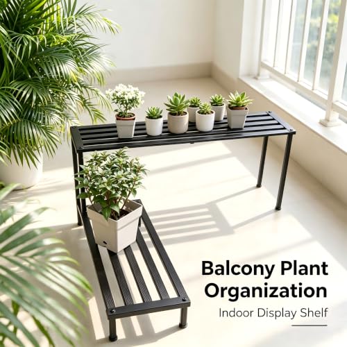 Metal Plant Stand, Rust-proof Aluminum Display Rack, Plants Display Stands Decoration Racks for Living Room Garden Balcony Patio (Ebony, 42.5-31.5Inch Set) - color: Ebony, size: 42.5-31.5Inch Set
