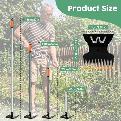 Larger Weed Puller Tool with Long Handle, 2-in-1 Heavy Duty Weed Rake & Hoe