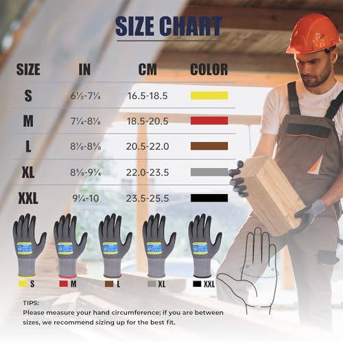 HANDLANDY 6 Pairs Safety Work Gloves with MicroFoam Nitrile Coated - Breathable Nylon Gloves with Grip for Men & Women - size: X-Large