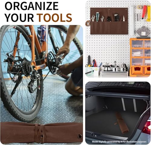 Chisel Roll,Small Tool Roll Pouch,Tool Roll Bag Organizer, Heavy Duty Waxed Canvas Tool Bag, Multi-Purpose Roll-Up Storage Bag for Hand Tools Holder with 6 Pockets Wrench Roll Up Pouch - color: Dark Brown