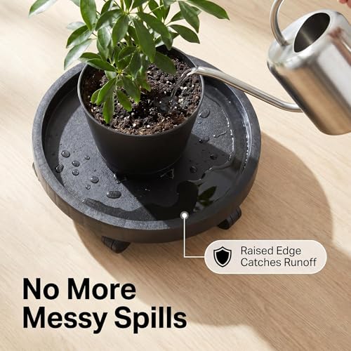 14.2 Inch Planter Caddies Rolling Saucer Caddy with Wheels, Heavy Duty Wheeled Stand for Potted Plant, Round Coaster Roller Base Tray with Casters, Flower Pot Dolly Holder for Indoor Outdoor - color: Brown, size: 14.17" (14 ¹¹/₆₄ in)