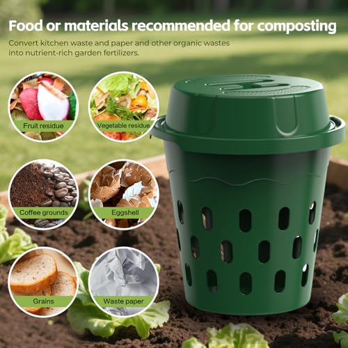 4-Pack Inground Worm Composter, 8L Outdoor Worm Farm, Worm Compost Bin for Garden Beds & Home Use, Vermicomposting Bin for Recycling Food Waste (9.5x9.5x10.8Inch), Green - size: 4-Pack