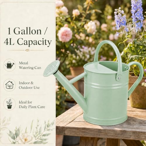 1 Gallon Metal Watering Can for Indoor Outdoor Plants, Pale Mint - color: Pale Mint