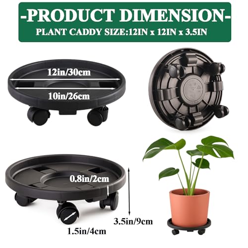Rolling Plant Stand Outdoor 3 Pack 12 Inch Plant Caddy with Wheels, Black - color: Black, size: 12 inch