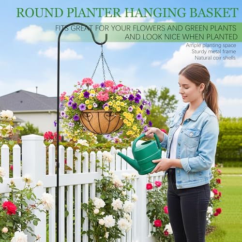 Hanging Planters for Outdoor Plants 4 Pack 14 inch Metal Hanging Flower Basket with Coco Coir Liner Wire Plant Holder Watering Flower Baskets Pot Hanger Garden Decoration for Indoor Outdoor(AXL) - color: Loving, size: 14inch
