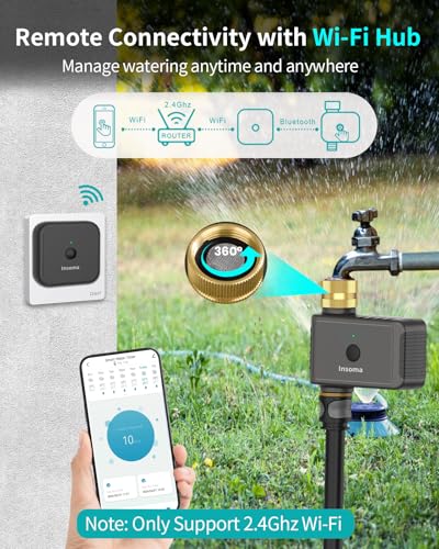 WiFi Hose Timer with Brass Inlet, Smart Water Timer 1 Zone, Sprinkler Timer w/WiFi hub for Remote Control via 2.4Ghz WiFi, Voice/App Controls with Alexa & Google Assistant, for Lawns Yards - size: WiFi Version Brass Inlet