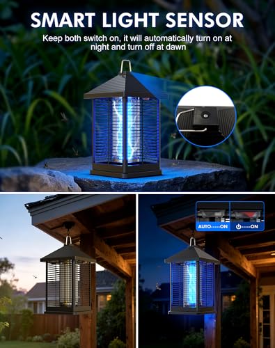 4000V Electric Bug Zapper Outdoor Indoor with Auto Smart Light Sensor – RATOGE Mosquito Zapper IPX4 Waterproof, Mosquito Killer, Insect Fly Trap Covers 2100 sq ft for Patio, Garage, Backyard, Porch