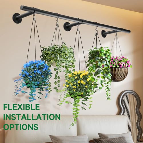 Hanging Planters Rod – Plant Hanger Indoor for Window Ceiling, Hanging Plant Shelf for Wall Planter House Plants, Plant Shelves Metal Holder Bar 63In (Pots, plants, chains not included) - size: 63In Length-1pc