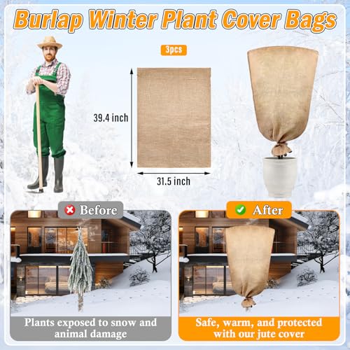 Legigo 3 Pack 32 X 40 Inch Burlap Bags for Winter Plant Frost Protection - size: 32 X 40 Inch